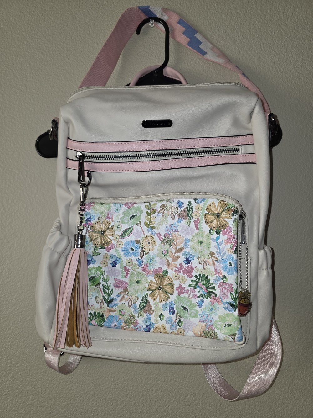 Cream & Pink Floral Front Women's Backpack - Cluci